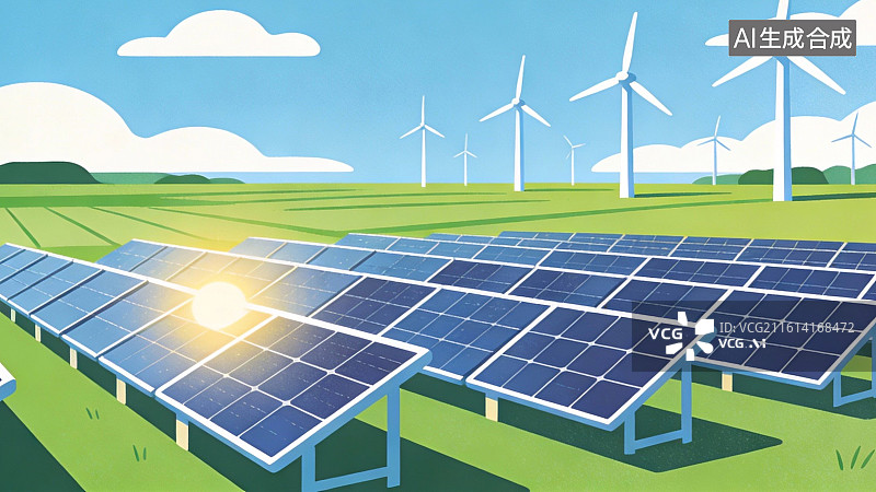 【AI数字艺术】太阳能板与风力发电机图片素材