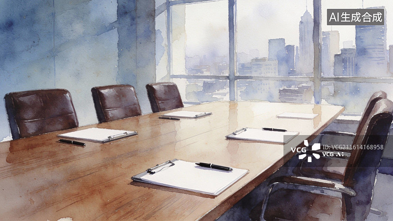 【AI数字艺术】会议室水彩画图片素材