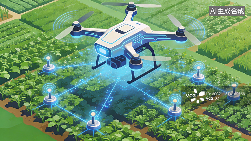 【AI数字艺术】无人机农田监测场景图片素材