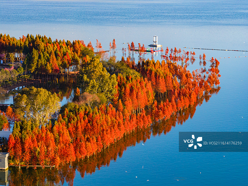 云南省玉溪市江川区星云湖天使之翼码头风光图片素材