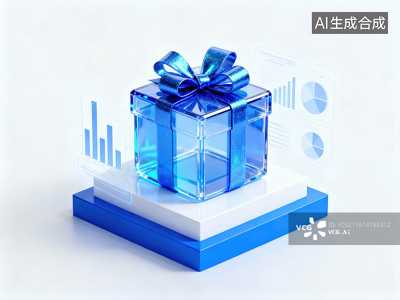 【AI数字艺术】蓝色礼盒与数据图表图片素材