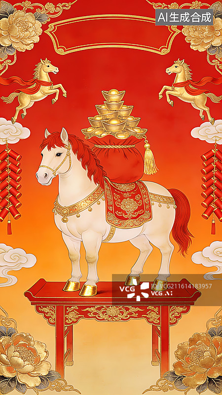 【AI数字艺术】国潮风马年吉祥如意福袋拜年海报图片素材