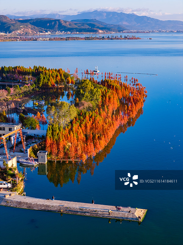 云南省玉溪市江川区星云湖天使之翼码头风光图片素材