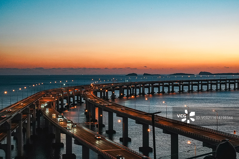 大连星海湾跨海大桥日落图片素材
