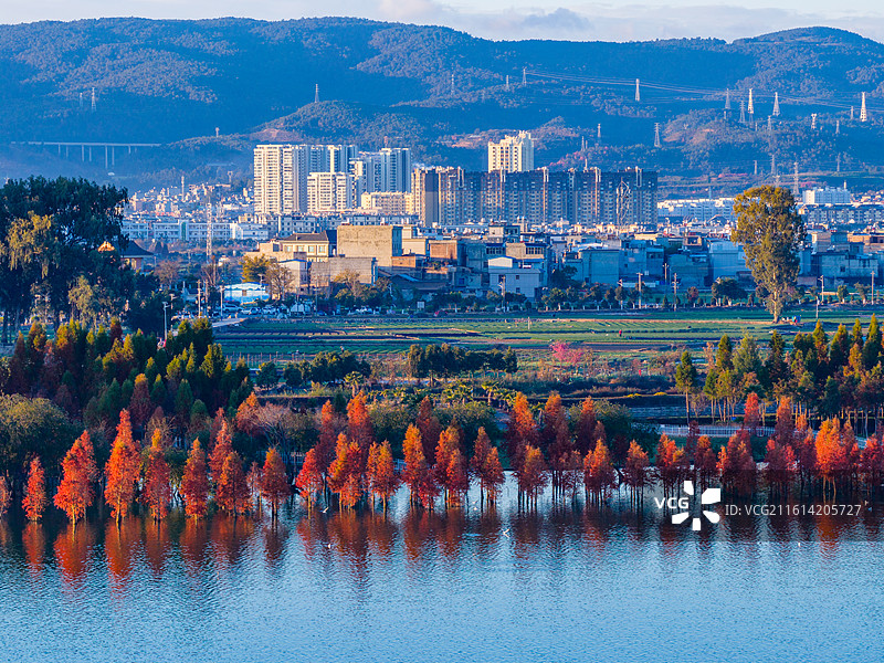 云南省玉溪市江川区星云湖天使之翼码头风光图片素材