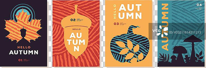 复古扁平化秋季派对海报集图片素材