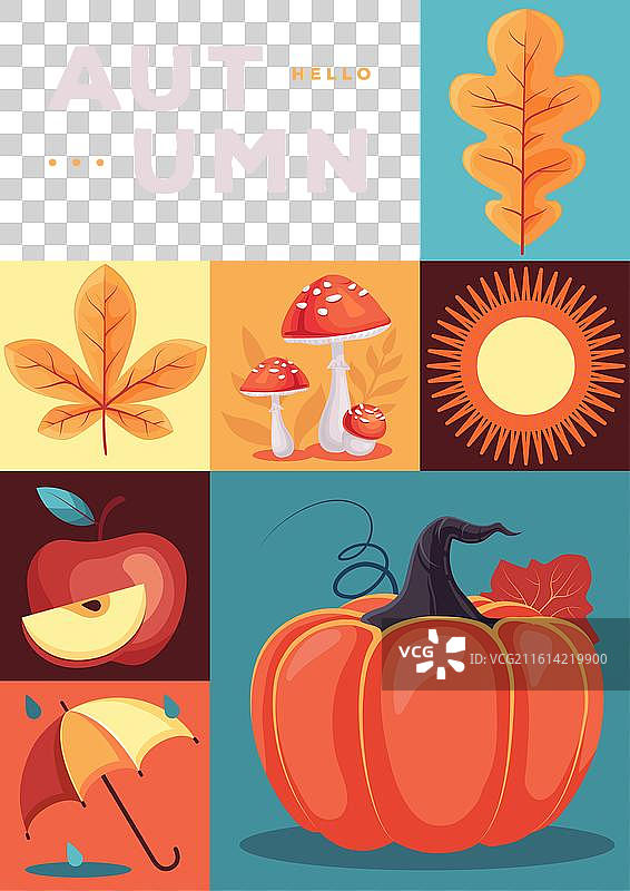 复古扁平化秋季封面或派对海报图片素材