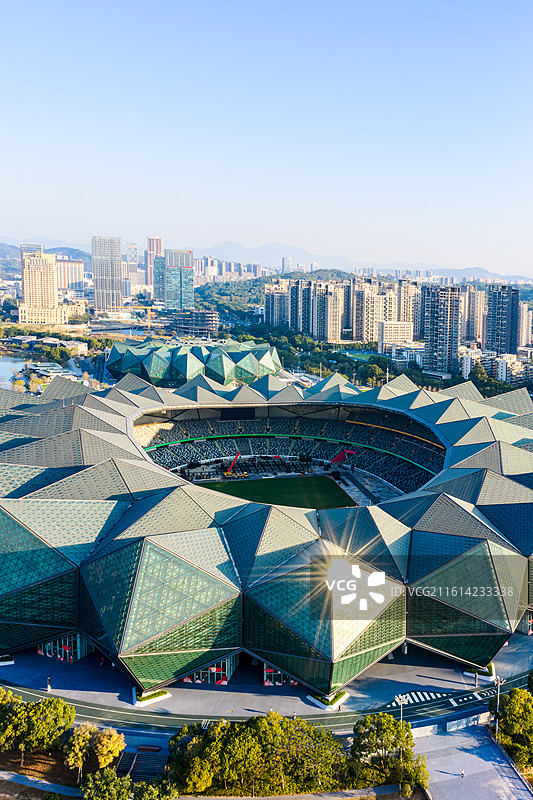 深圳龙岗大运中心体育馆晨光航拍图片素材