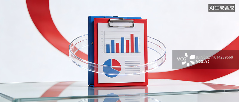 【AI数字艺术】图表数据展示与红色曲线环绕图片素材