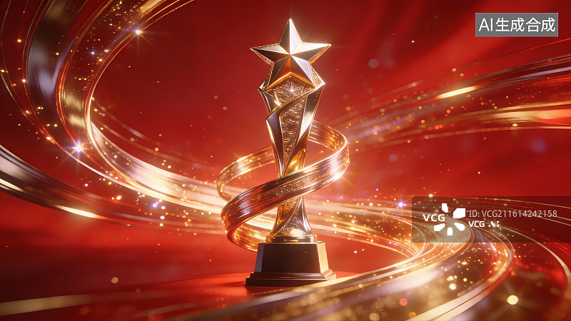 【AI数字艺术】金色奖杯闪耀光芒图片素材