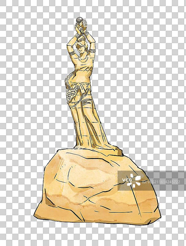 珠海渔女广东珠海地标建筑名胜景点旅游建筑水彩手绘插画元素图片素材