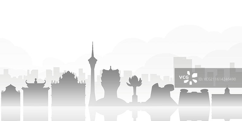澳门水墨剪影扁平城市插画图片素材