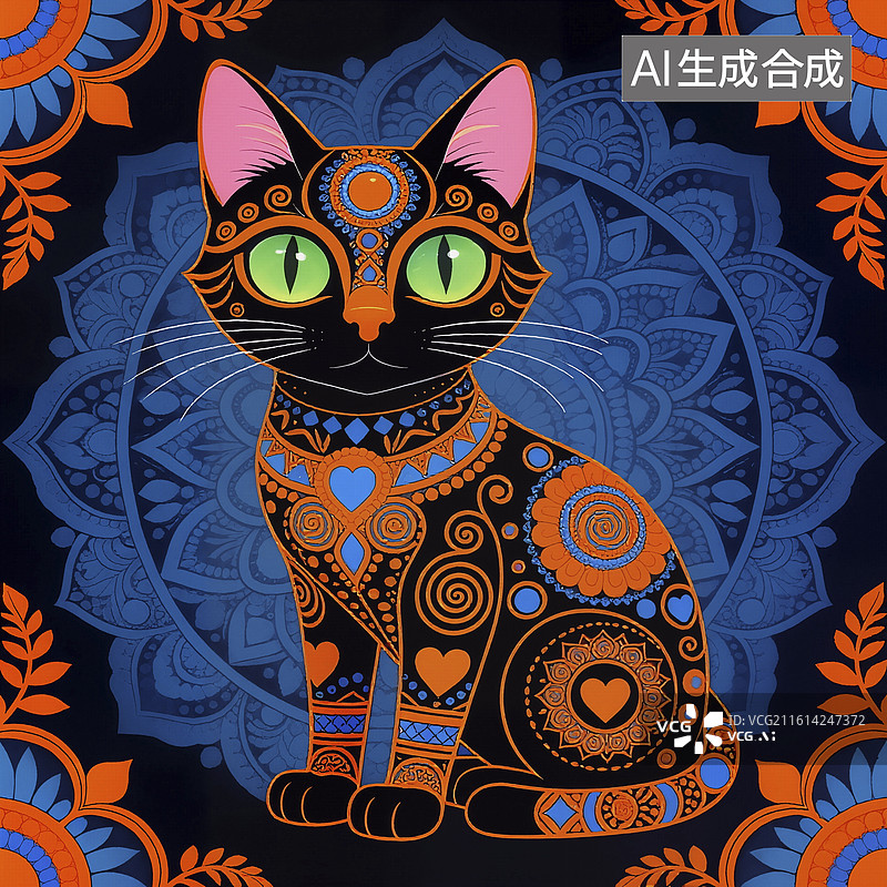 【AI数字艺术】彩绘黑猫图案图片素材
