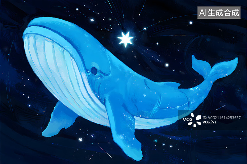 【AI数字艺术】星空下的蓝色鲸鱼图片素材