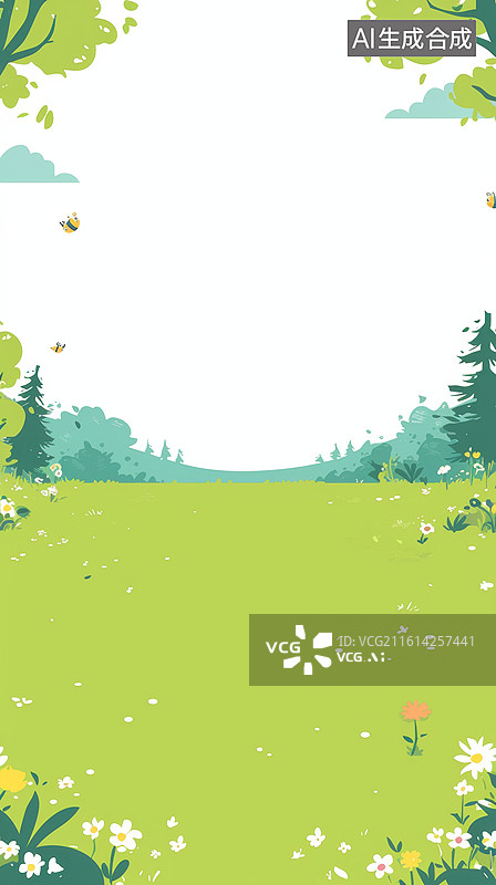 【AI数字艺术】春日草地与树木风景图片素材