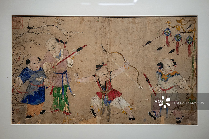 天津杨柳青年画《连中三元》 清代 中国美术馆“四时玩趣-中国美术馆藏民间美术迎春展”图片素材