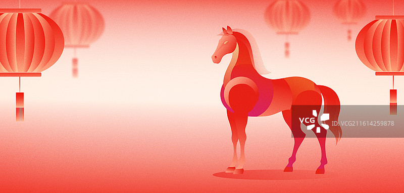 2026马年新年元旦春节红色渐变马剪影矢量插画图片素材