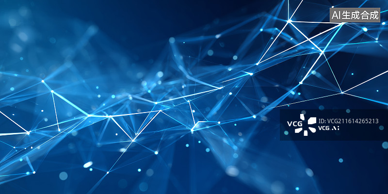 【AI数字艺术】充满科技感的蓝色发光点线网络连接背景插画图片素材