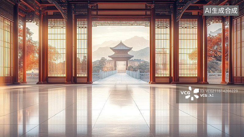 【AI数字艺术】国风中式门庭室内空间图片素材