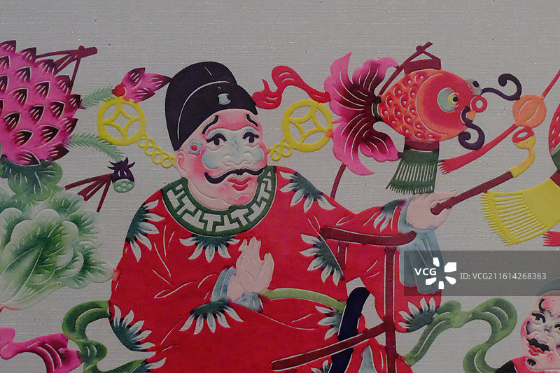 河北石家庄美术馆蔚县传统剪纸春节新年过年庙会民俗活动。舞龙扭秧歌图片素材