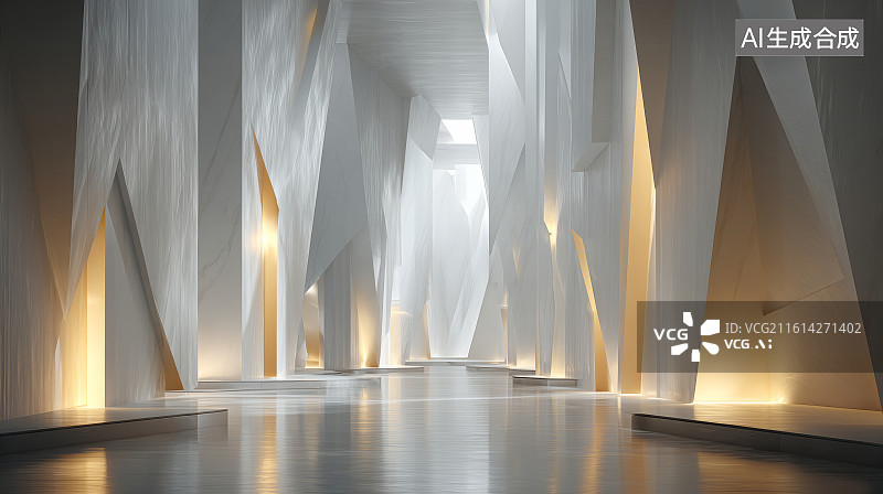 【AI数字艺术】具有锐利角度的光影交错抽象几何建筑空间图片素材