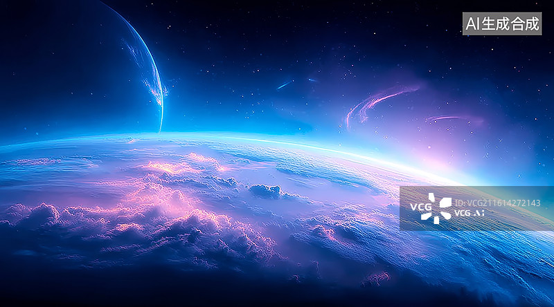 【AI数字艺术】宇宙视角下的星球云层与星云光辉图片素材