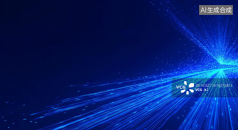 【AI数字艺术】蓝色光束从中心点向外辐射的抽象科技背景图片素材