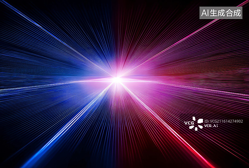 【AI数字艺术】炫彩激光交汇于中心点形成视觉冲击图片素材
