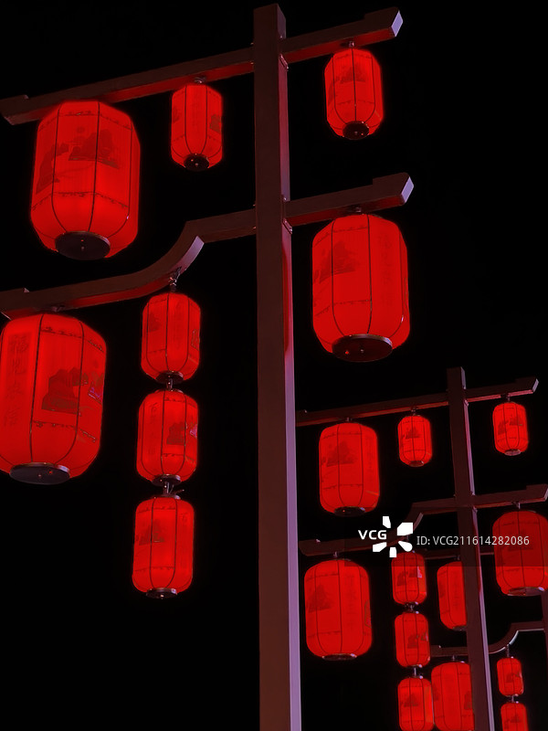 长汀古城夜色红灯笼矩阵图片素材