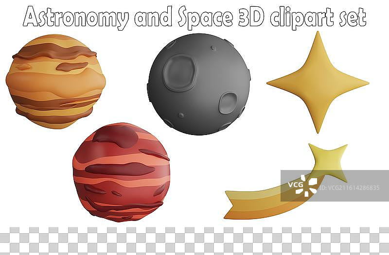 天文学和太空剪贴画元素 3D渲染图片素材