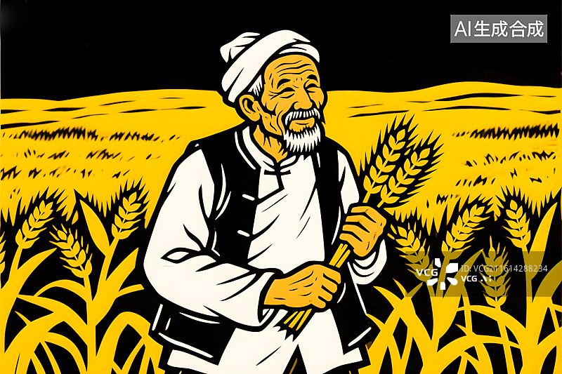 【AI数字艺术】麦子丰收的喜悦农民图片素材