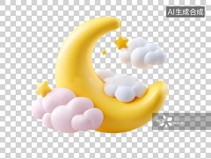 【AI数字艺术】卡通月亮和白云图片素材