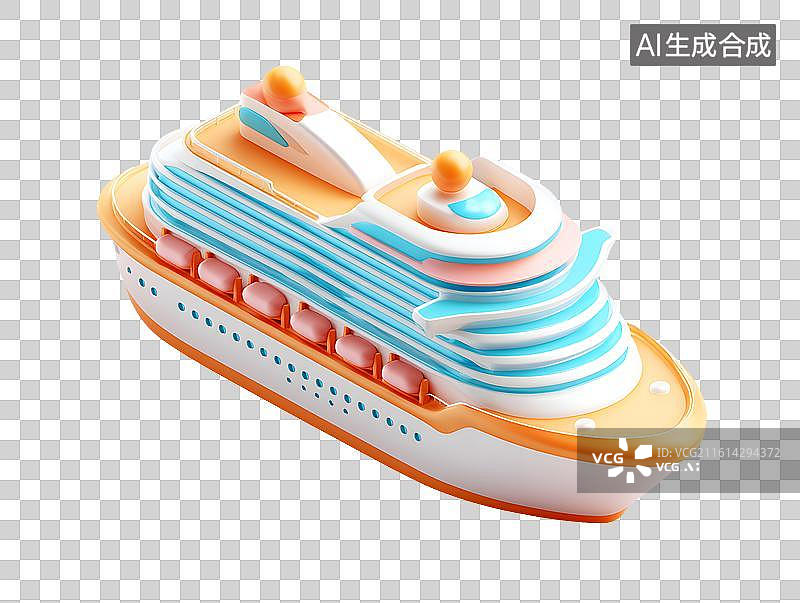 【AI数字艺术】一艘橙色的卡通观光游轮图片素材
