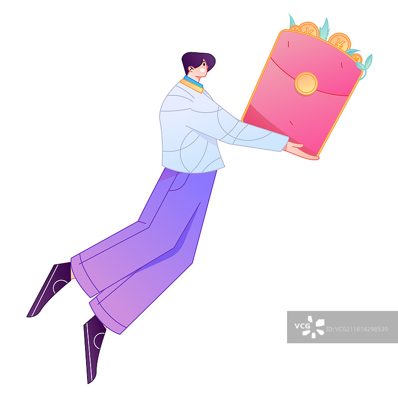 手持红包的人物庆祝春节矢量扁平渐变插画图片素材
