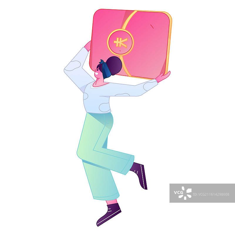 手持红包的人物庆祝春节矢量扁平渐变插画图片素材