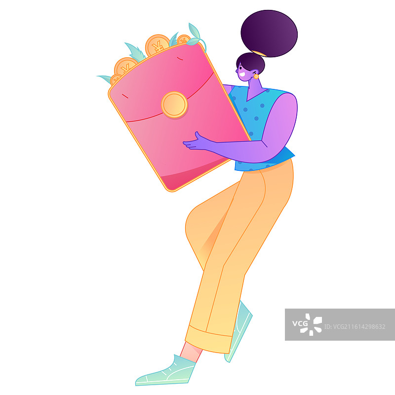 手持红包的人物庆祝春节矢量扁平渐变插画图片素材