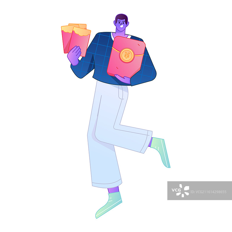 手持红包的人物庆祝春节矢量扁平渐变插画图片素材