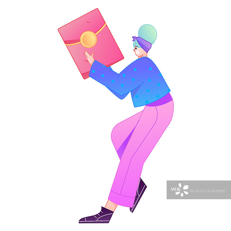 手持红包的人物庆祝春节矢量扁平渐变插画图片素材