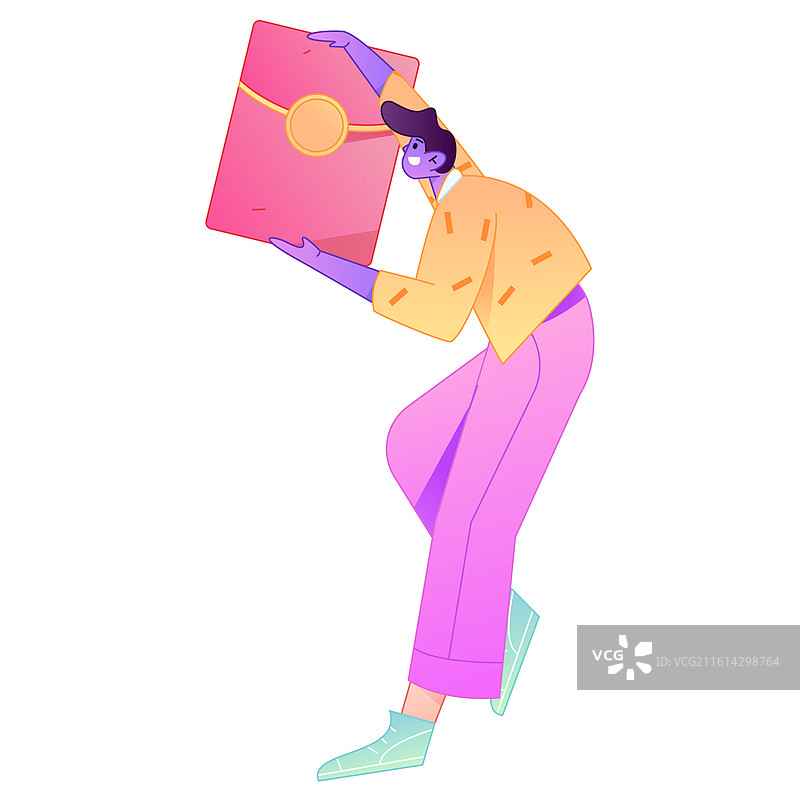 手持红包的人物庆祝春节矢量扁平渐变插画图片素材