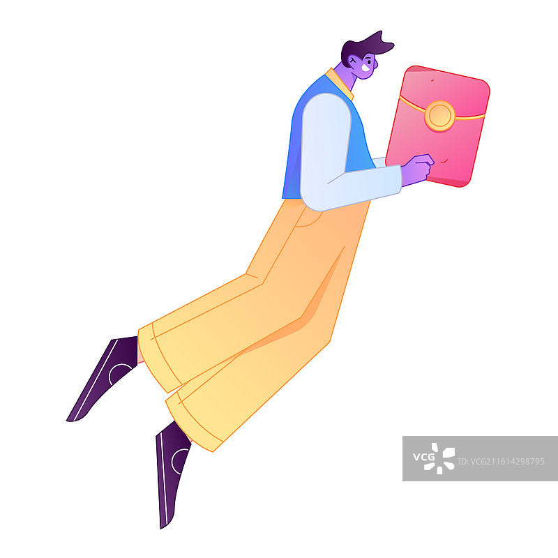 手持红包的人物庆祝春节矢量扁平渐变插画图片素材