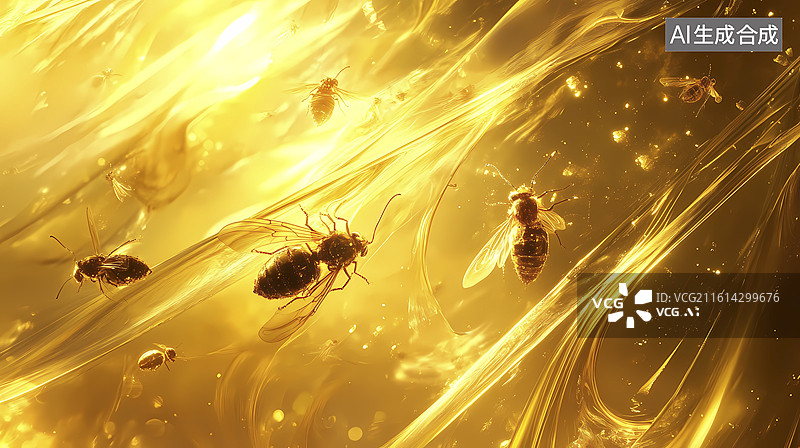 【AI数字艺术】​琥珀化石纹理海报背景图片素材