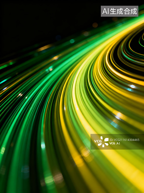 【AI数字艺术】绿色与黄色光带螺旋流动图片素材