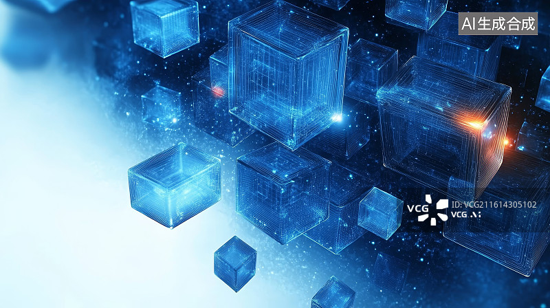 【AI数字艺术】未来科技感立方体数字空间商务科技主题背景图片素材