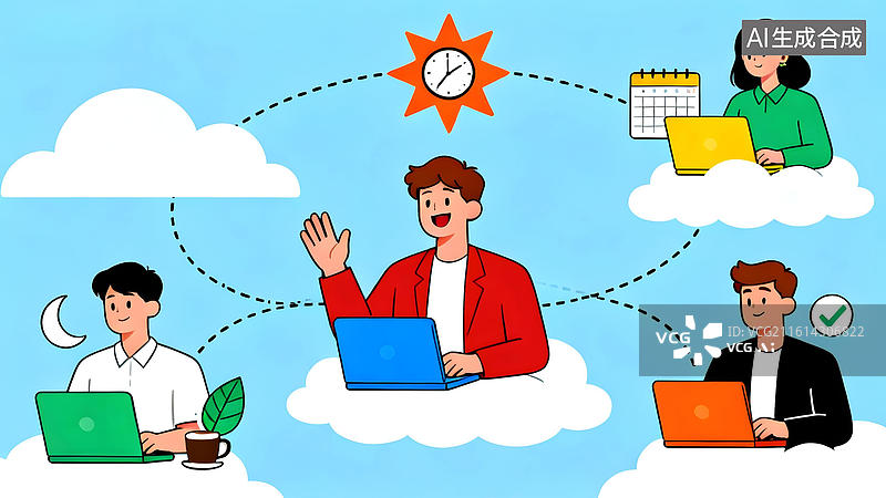 【AI数字艺术】远程协作工作场景图片素材