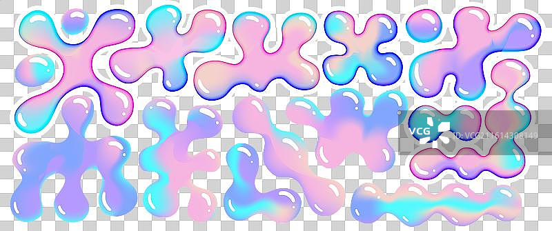 3D全息彩色抽象液体形状集合图片素材
