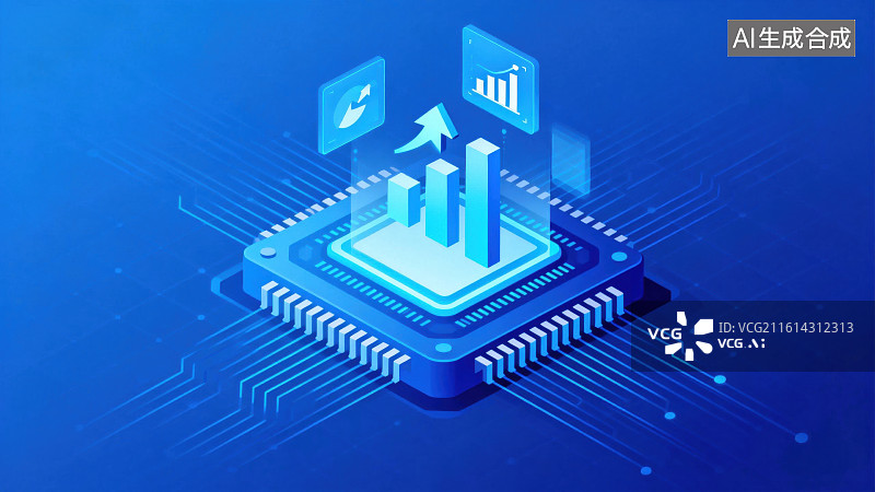 【AI数字艺术】芯片上的数据增长图表图片素材