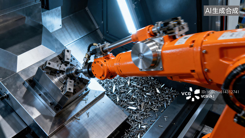 【AI数字艺术】工业机器人加工金属零件图片素材