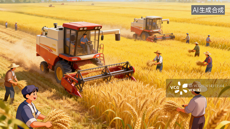 【AI数字艺术】丰收季节农田收割场景图片素材