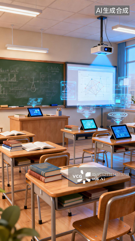 【AI数字艺术】现代化教室教学场景图片素材