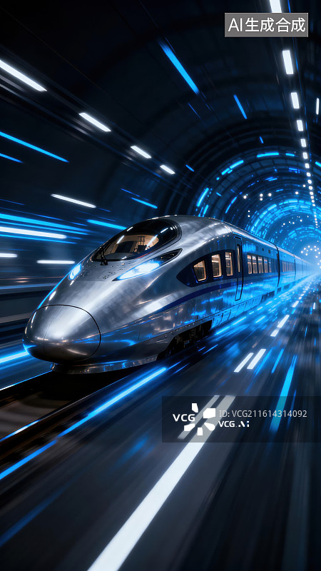 【AI数字艺术】高速列车在隧道中疾驰图片素材